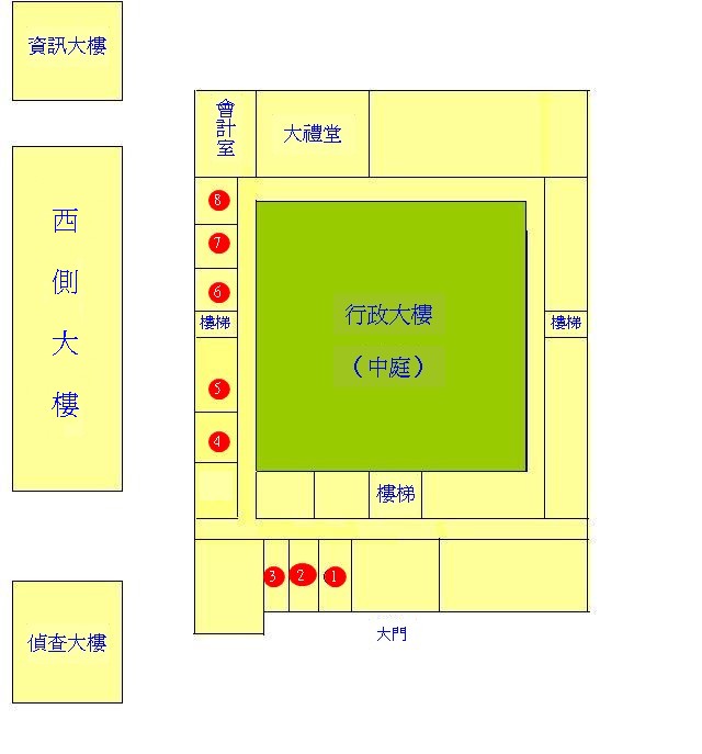 行政大樓三樓樓層介紹：(圖中含大禮堂、會計室等行政科室)