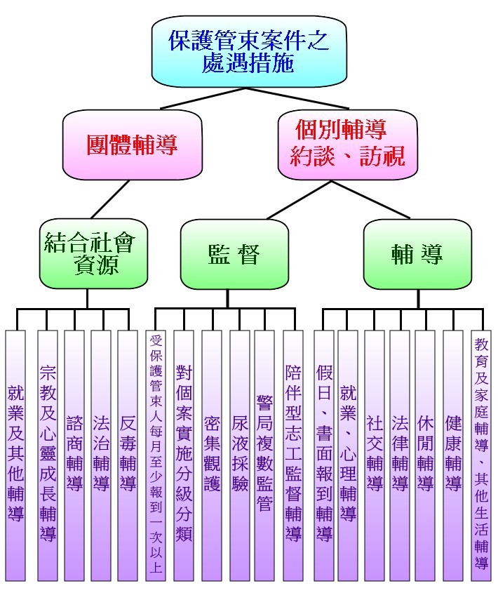 保護管束案件之處遇措施包含團體輔導及個別輔導